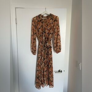 Charming Orange Floral Dress Mango – Size M.